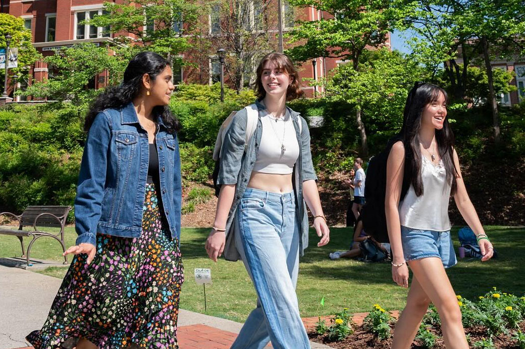 students walking on campus