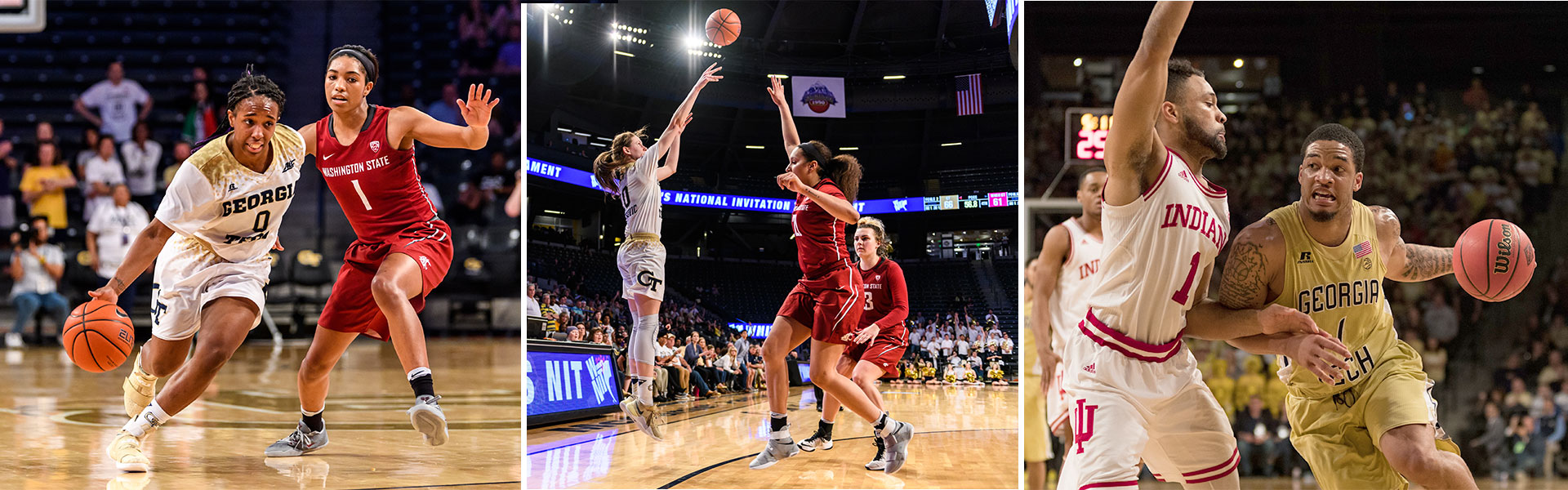 Georgia Tech Women's and Men's Basketball players competing in the NIT