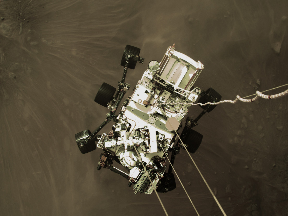 NASA's Perseverance rover takes a self-portrait as it touches down on Mars for the Octavia E. Butler Landing in the Jezero Crater on February 18, 2021.